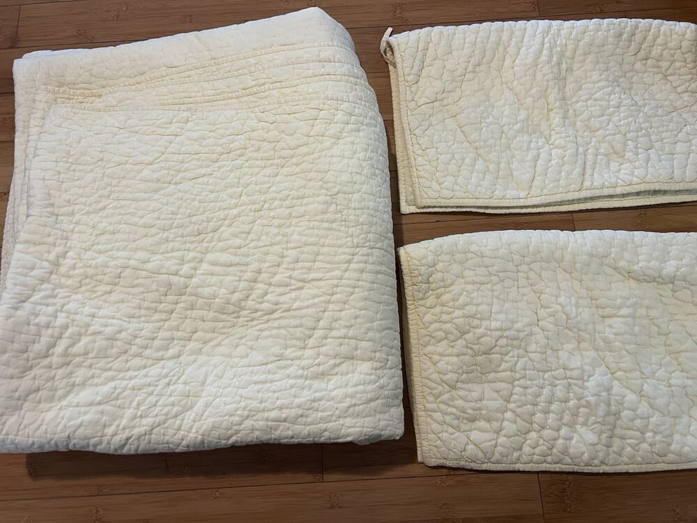 The Company Store Cotton Voile Queen Quilt Set Light Yellow 3PCs Cotton Filling